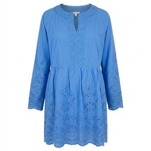 NEW Calessa Size 2X Blue Cotton Eyelet Embroidered Tunic Shirt Top Blouse